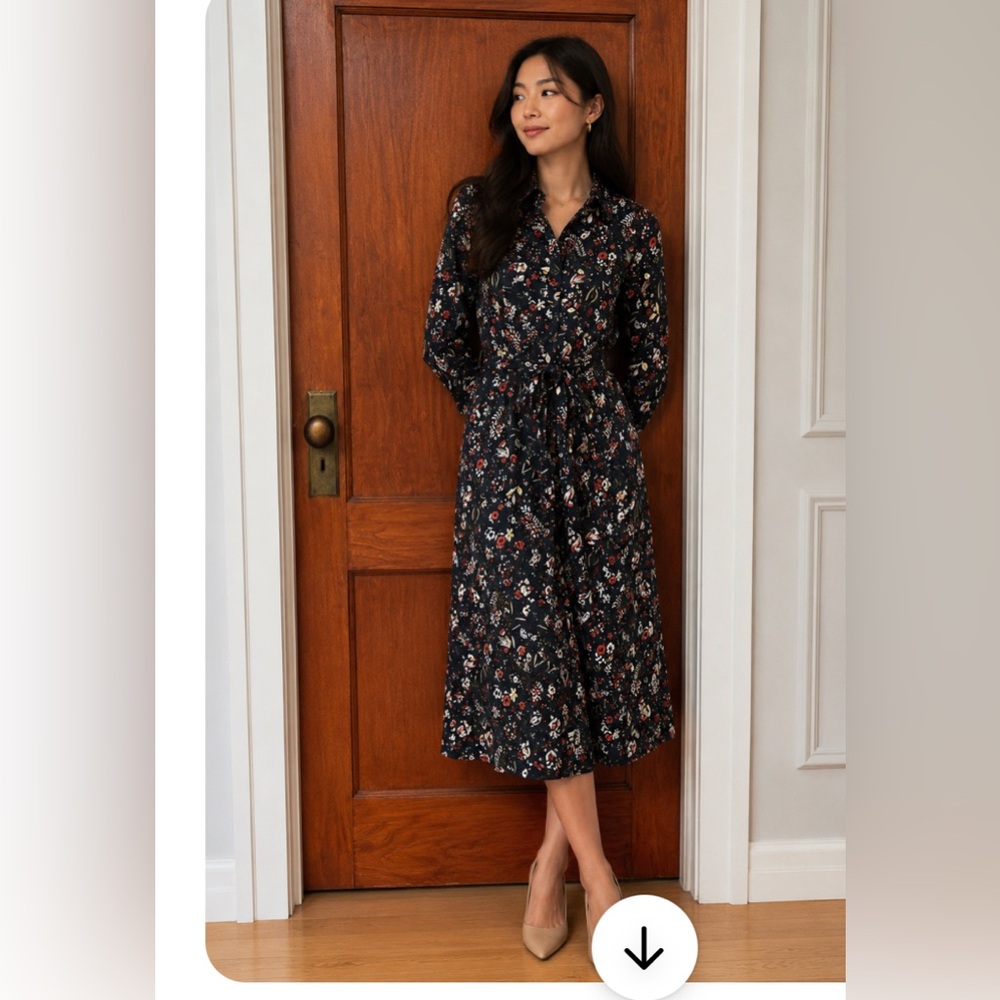 Boden Floral Midi Dress - Navy and Red